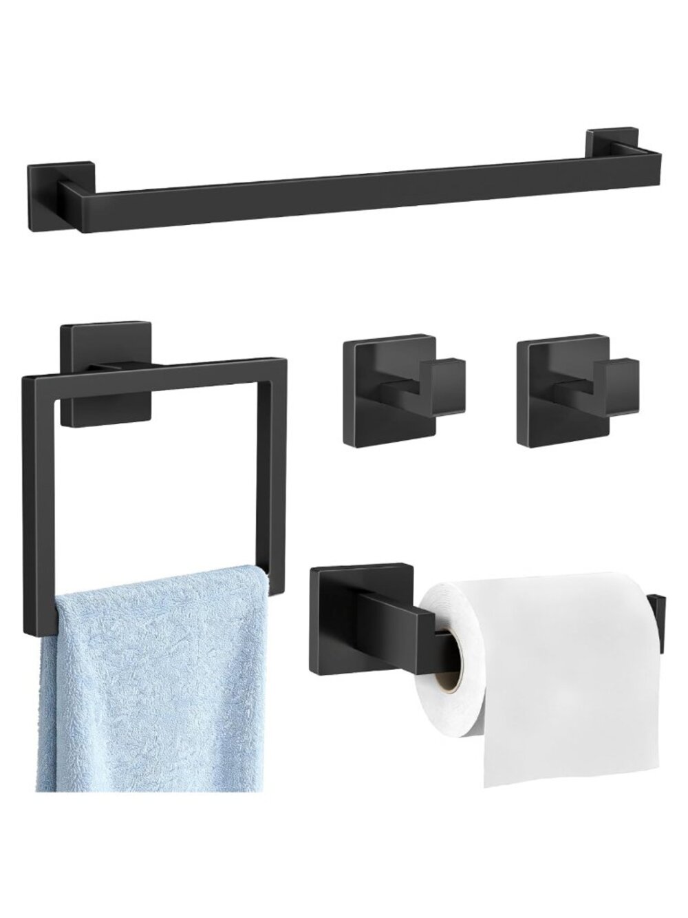 5-Piece Stainless Steel Bathroom Hardware Set Towel Bar Ring Holder